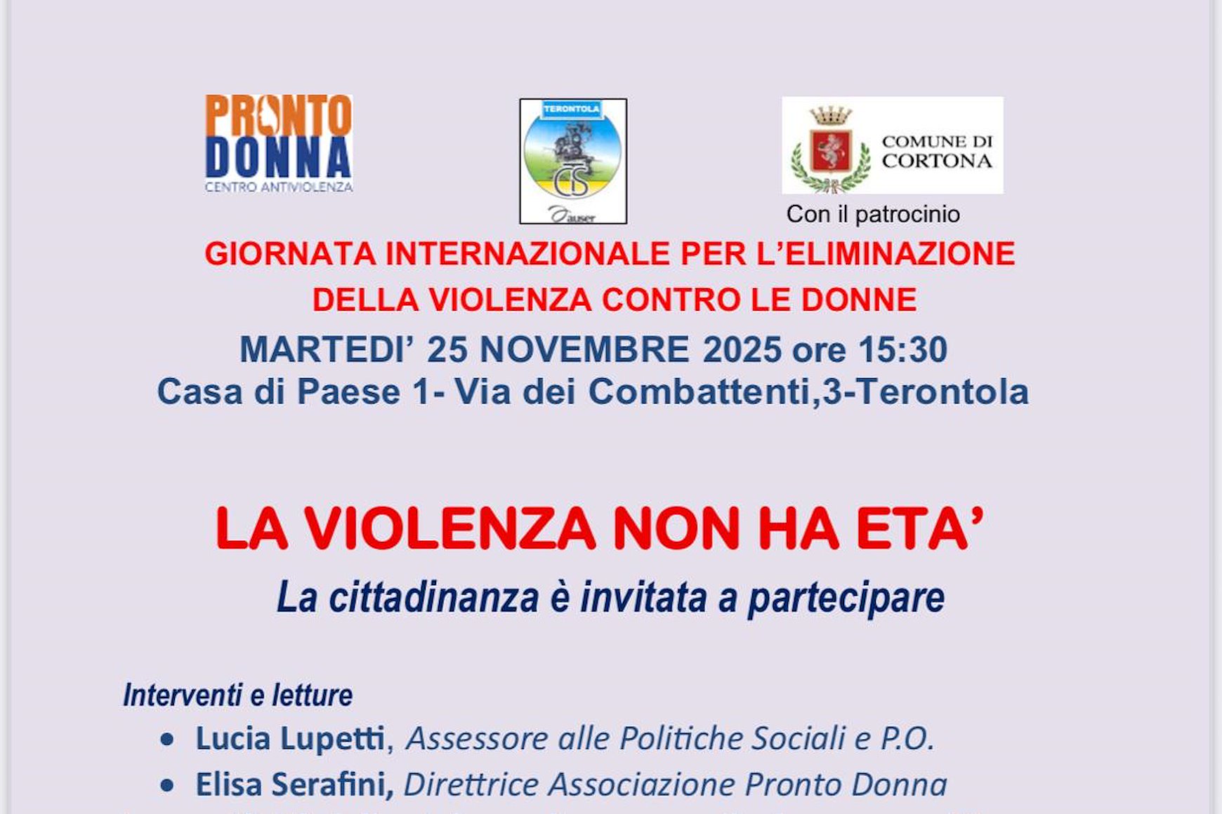 La violenza non ha età - Giornata internazionale per l'eliminazione della violenza contro le donne»